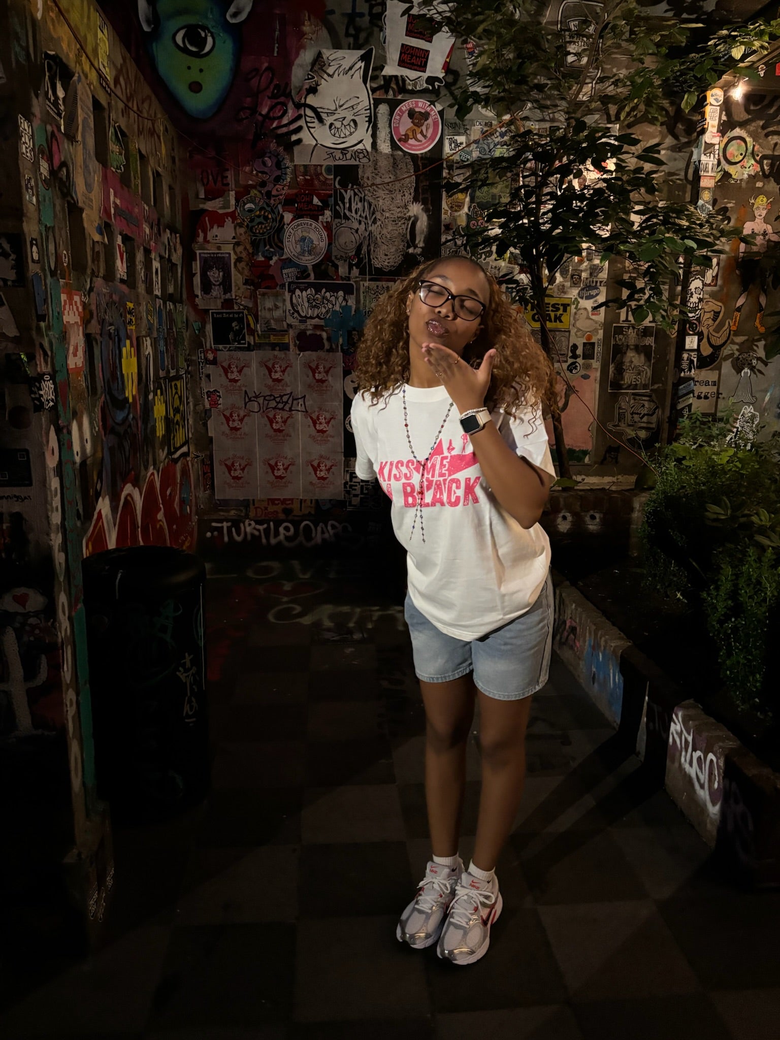 "KISS ME I'M BLACK"  White & Pink Boxy Heavyweight Tee