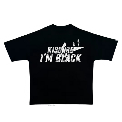 "KISS ME I'M BLACK"  Black Boxy Heavyweight Tee