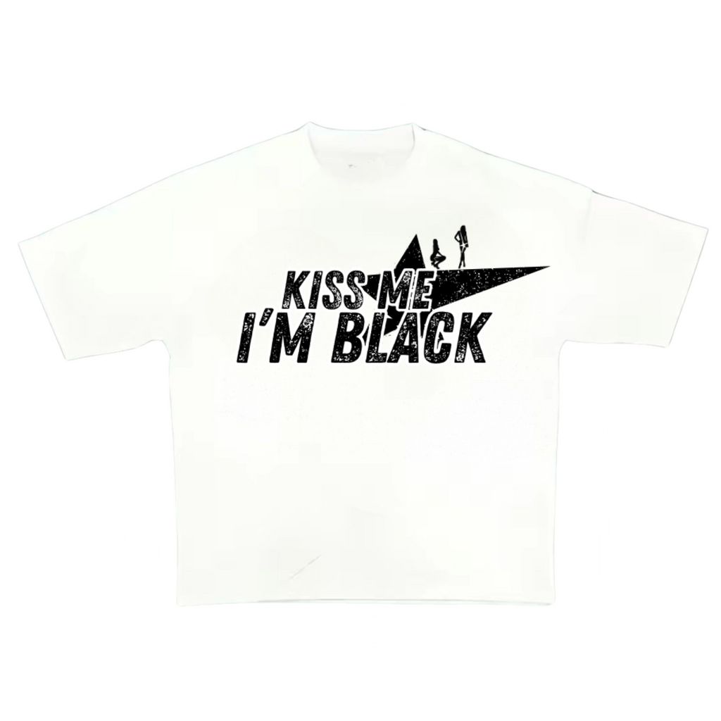 "KISS ME I'M BLACK"  White Boxy Heavyweight Tee