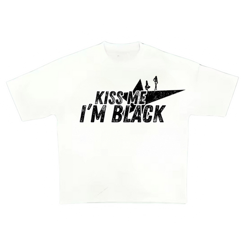 "KISS ME I'M BLACK"  White Boxy Heavyweight Tee