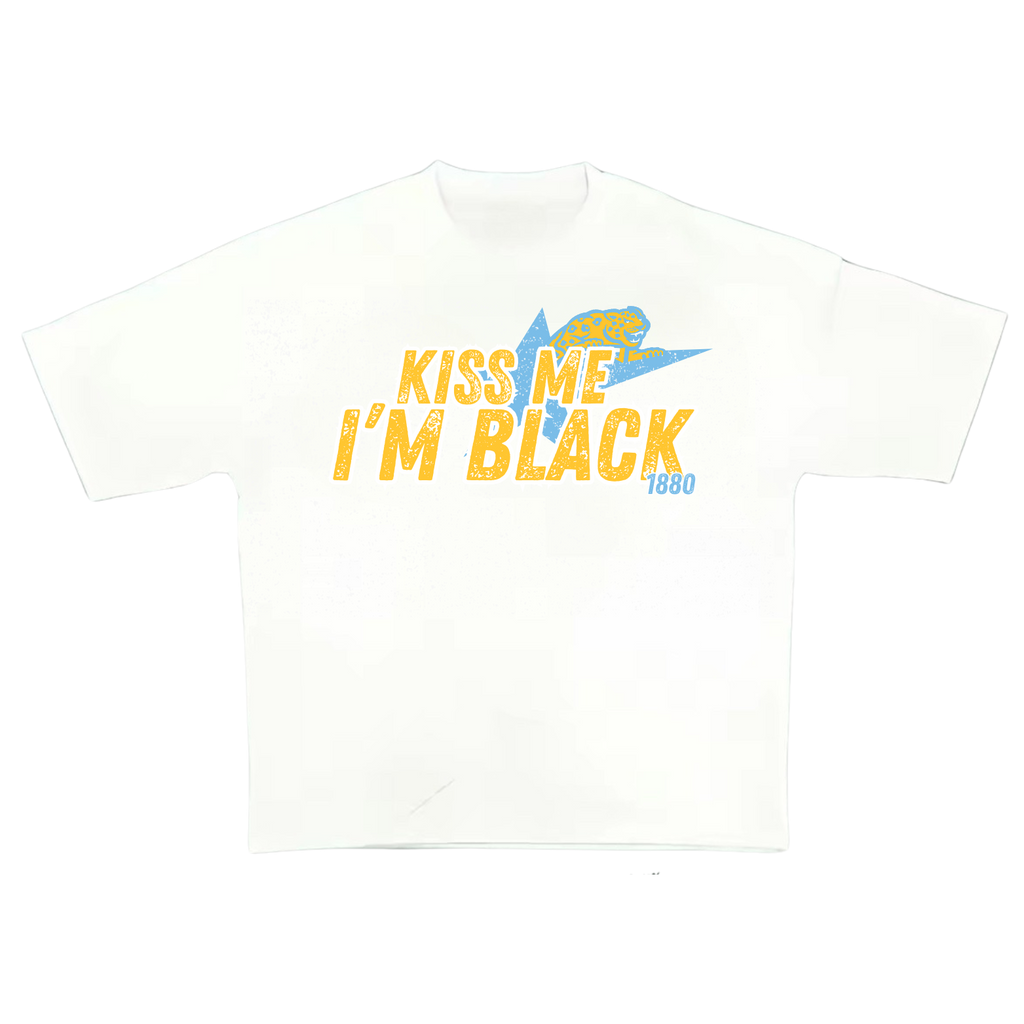 "KISS ME I'M BLACK" Southern U White Boxy Heavyweight Tee